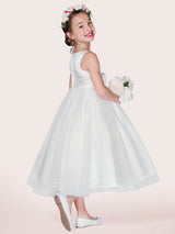 White Tulle Jewel Neck Sleeveless Formal Kids Pageant flower girl dresses-Dbrbridal