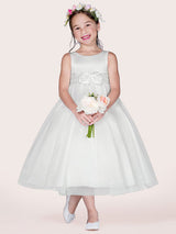 White Tulle Jewel Neck Sleeveless Formal Kids Pageant flower girl dresses-Dbrbridal