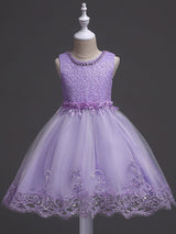 White Tutu Kids Dinner Party Dresses Lace Applique Pearls Tassels Princess Social Dresses-Dbrbridal