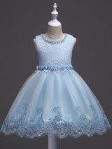 White Tutu Kids Dinner Party Dresses Lace Applique Pearls Tassels Princess Social Dresses-Dbrbridal