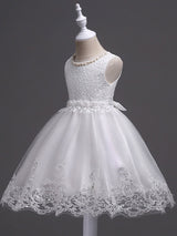 White Tutu Kids Dinner Party Dresses Lace Applique Pearls Tassels Princess Social Dresses-Dbrbridal