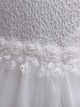 White Tutu Kids Dinner Party Dresses Lace Applique Pearls Tassels Princess Social Dresses-Dbrbridal