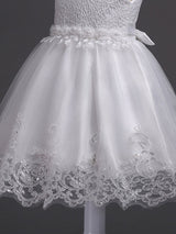 White Tutu Kids Dinner Party Dresses Lace Applique Pearls Tassels Princess Social Dresses-Dbrbridal