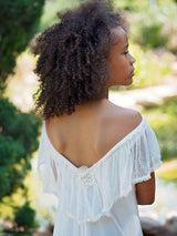 White V-Neck Lace Short Sleeves Floor-Length A-Line Applique Kids Social Party Dresses-Dbrbridal