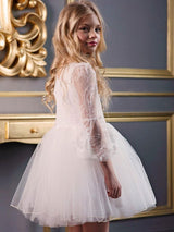 White V-Neck Long Sleeves Polyester Kids Social Party Dresses-Dbrbridal