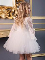 White V-Neck Long Sleeves Polyester Kids Social Party Dresses-Dbrbridal