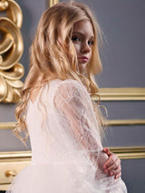 White V-Neck Long Sleeves Polyester Kids Social Party Dresses-Dbrbridal