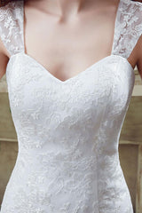 White Wedding Dress Queen Anne Mermaid Sexy Backless Lace Wedding Gown-Dbrbridal