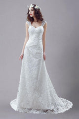 White Wedding Dress Queen Anne Mermaid Sexy Backless Lace Wedding Gown-Dbrbridal