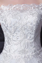 White Wedding Dresses Lace Off Shoulder Short Sleeve Lace Applique Long Bridal Dress-Dbrbridal
