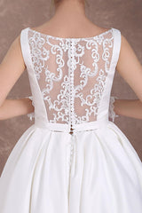 White Wedding Dresses Short Retro Bridal Dress 1950s Satin Straps Bow Sash Tea Length Rockabilly Wedding Reception Dress Exclusive-Dbrbridal