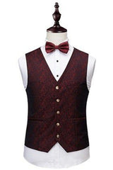 Wine Ruby Notched Laple Prom Suits for Men Bespoke Three Pieces Jacquard Tuxedo-Dbrbridal