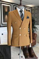 Yellow Double Breasted Formal Business Bespoke Men Suits For Business-Dbrbridal