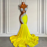 Yellow Scoop Prom Dress with Beadings and Tassels - Mermaid Long-Dbrbridal