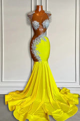 Yellow Scoop Prom Dress with Beadings and Tassels - Mermaid Long-Dbrbridal