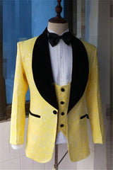 Yellow Slim Fit Lapel Shawl Prom Dress Suit Bespoke Jacquard Men Formal Party Blazer-Dbrbridal