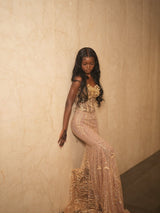 Pretty Gold Sweetheart Strapless Sleeveless Mermaid Wedding Dresses Gem Column With Beads