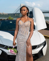 Charming Sweetheart Strapless Sleeveless Mermaid Wedding Dresses Floor Length Gem With High Split