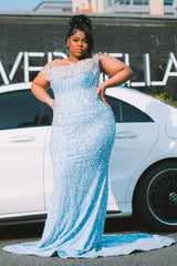 Glamorous Blue Strapless Sleeveless Mermaid Wedding Dresses Sheath Long With Gem