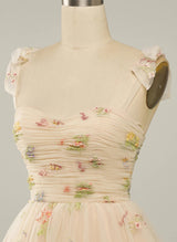 A-Line Sweetheart Sleeveless Tulle Lace Short/Mini Homecoming Dress With Pleated