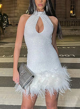 Sheath/Column Halter Short/Mini Sequined Homecoming Dress