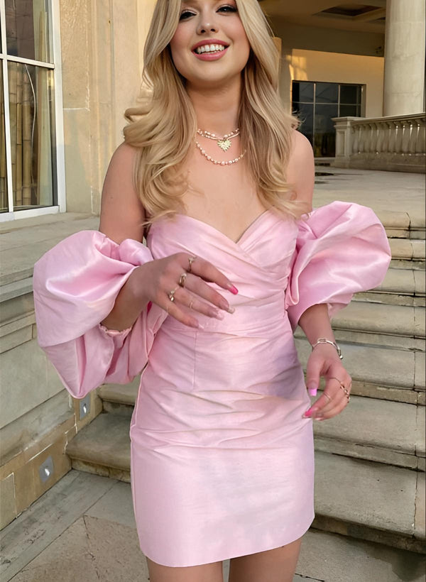 Sheath/Column Sweetheart Short/Mini Silk Like Satin Homecoming Dresses