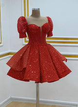 Ball-Gown Sweetheart Short Sleeves Sequined(Non-Stretch) Homecoming Dresses