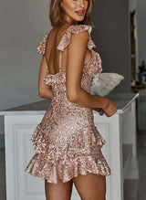 A-Line V-Neck Sleeveless Short/Mini Sequined Homecoming Dresses