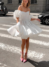 A-Line Sweetheart Short Sleeves Short/Mini Homecoming Dresses With Ruffle