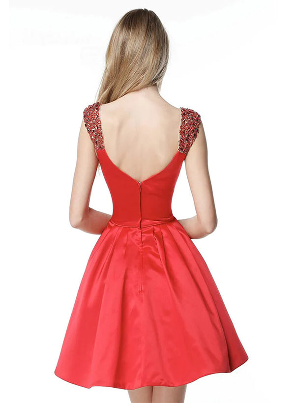 A-Line Sweetheart Short/Mini Satin Homecoming Dresses With Rhinestone