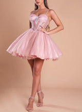 A-Line Sweetheart Sleeveless Short/Mini Tulle Homecoming Dresses