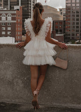 A-Line V-Neck Sleeveless Short/Mini Tulle Homecoming Dresses