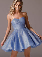 A-Line Sweetheart Short/Mini Glitter Lace Homecoming Dresses With Pleated
