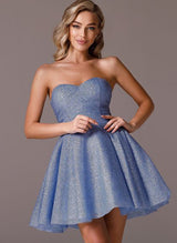 A-Line Sweetheart Short/Mini Glitter Lace Homecoming Dresses With Pleated