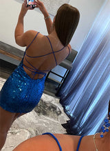 Sheath/Column Scoop Neck Short/Mini Sequined Homecoming Dresses