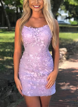 Sheath/Column Scoop Neck Short/Mini Lace Homecoming Dresses