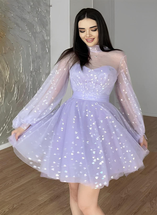 A-Line Illusion Neck Sleeveless Short/Mini Lace Homecoming Dresses