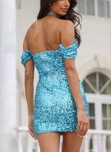 Sheath Cowl Neck Sleeveless Short/Mini Sequined Homecoming Dresses