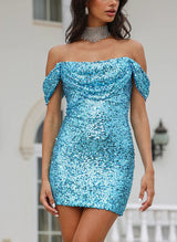 Sheath Cowl Neck Sleeveless Short/Mini Sequined Homecoming Dresses