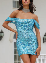 Sheath Cowl Neck Sleeveless Short/Mini Sequined Homecoming Dresses