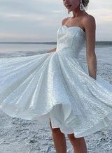 A-Line Strapless Sleeveless Knee-Length Sequined Homecoming Dresses