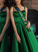 A-Line Sweetheart Sleeveless Tea-Length Satin Homecoming Dresses