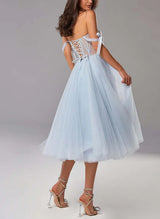 A-Line Sweetheart Sleeveless Tea-Length Tulle Homecoming Dresses