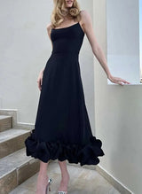 A-Line Square Neckline Sleeveless Tea-Length Elastic Satin Homecoming Dresses