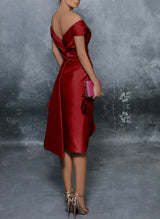 Sheath/Column Off-The-Shoulder Satin Homecoming Dresses With Split Front