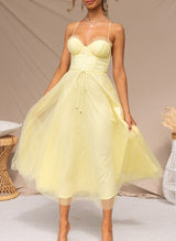 A-Line Sweetheart Sleeveless Tea-Length Tulle Homecoming Dresses