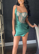 One-Shoulder Sleeveless Short/Mini Elastic Satin Homecoming Dresses