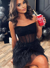 A-Line Strapless Sleeveless Short/Mini Sequined Homecoming Dresses