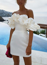Sheath/Column Off-The-Shoulder Short/Mini Satin Homecoming Dresses