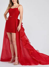 Sheath/Column Square Neckline Detachable Tulle Homecoming Dresses